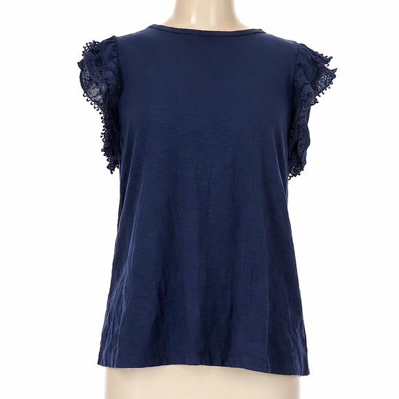 C&C California Tops - C&C California Navy Ruffle Sleeve Top